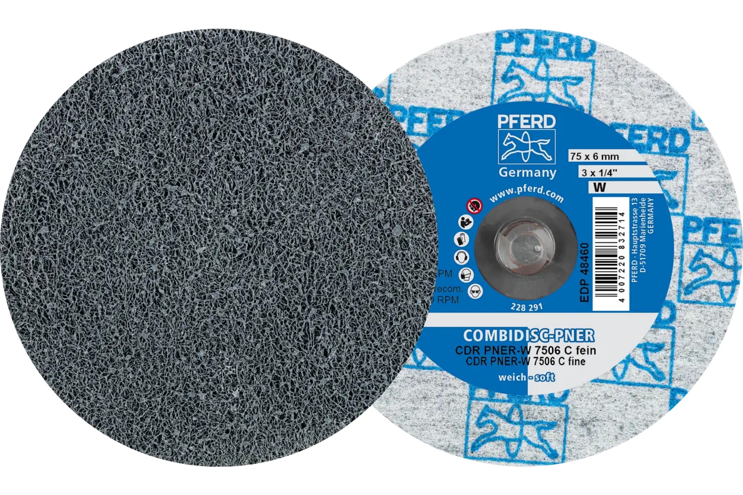 Picture of Pferd CombiDisc® Unitized Disc, 3" Dia, Type CDR, Fine, Soft, 2SF, Silicon carbide